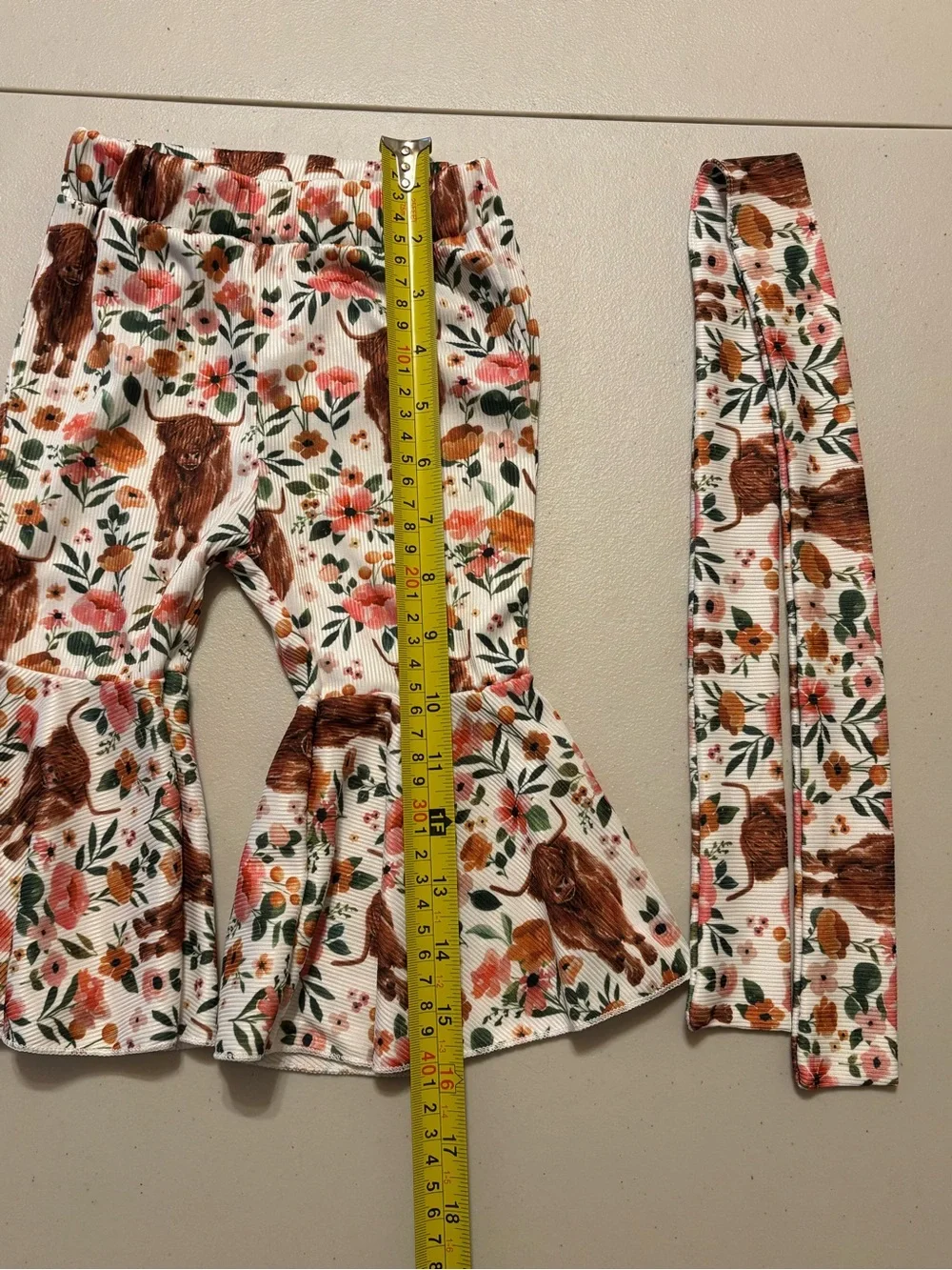 Floral & Brown Highland Cow Ruffle Pants with Matching Headband  0034S